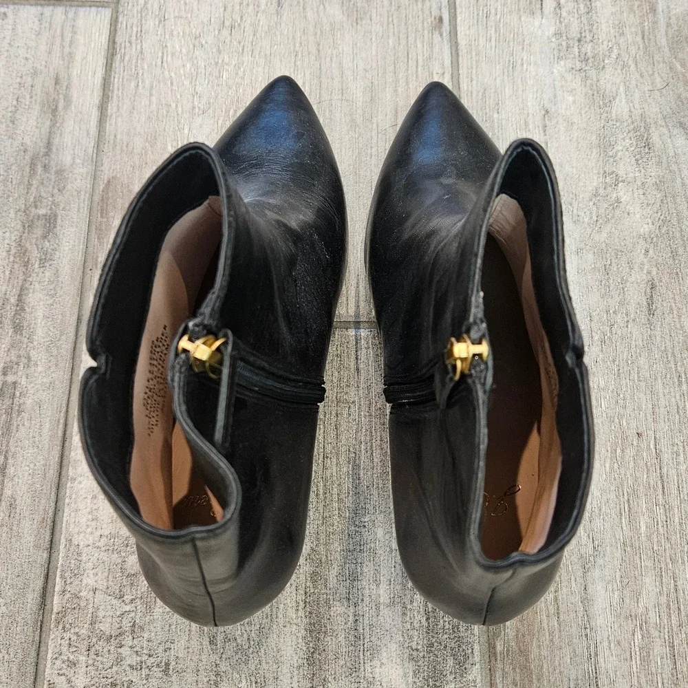 J.Crew Ankle Boots Size 8 Black Leather Kitten Heel Pointed Toe Office Bootie